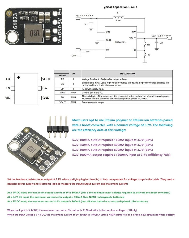 GODIYMODULES TPS61023 Booster Board 5V 1A Step Up Boost Module Board Voltage Step Up Module 2-5V DC to 5V Module Board - Image 2